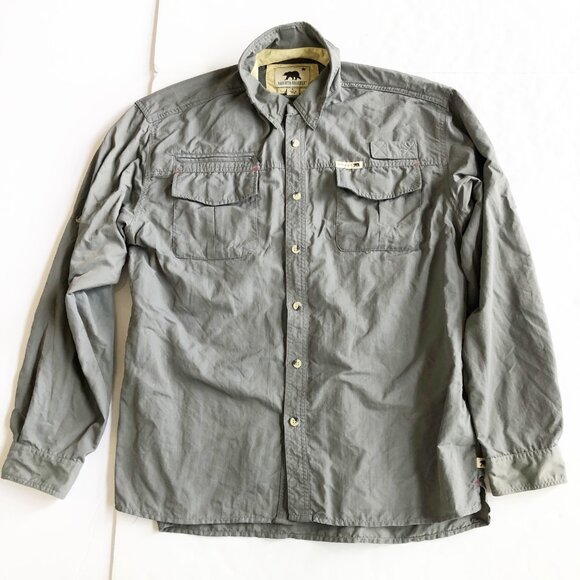 DAKOTA GRIZZLY Long Sleeve Fishing Shirt Gray Button Up Mens Large Outdoor - Picture 1 of 7